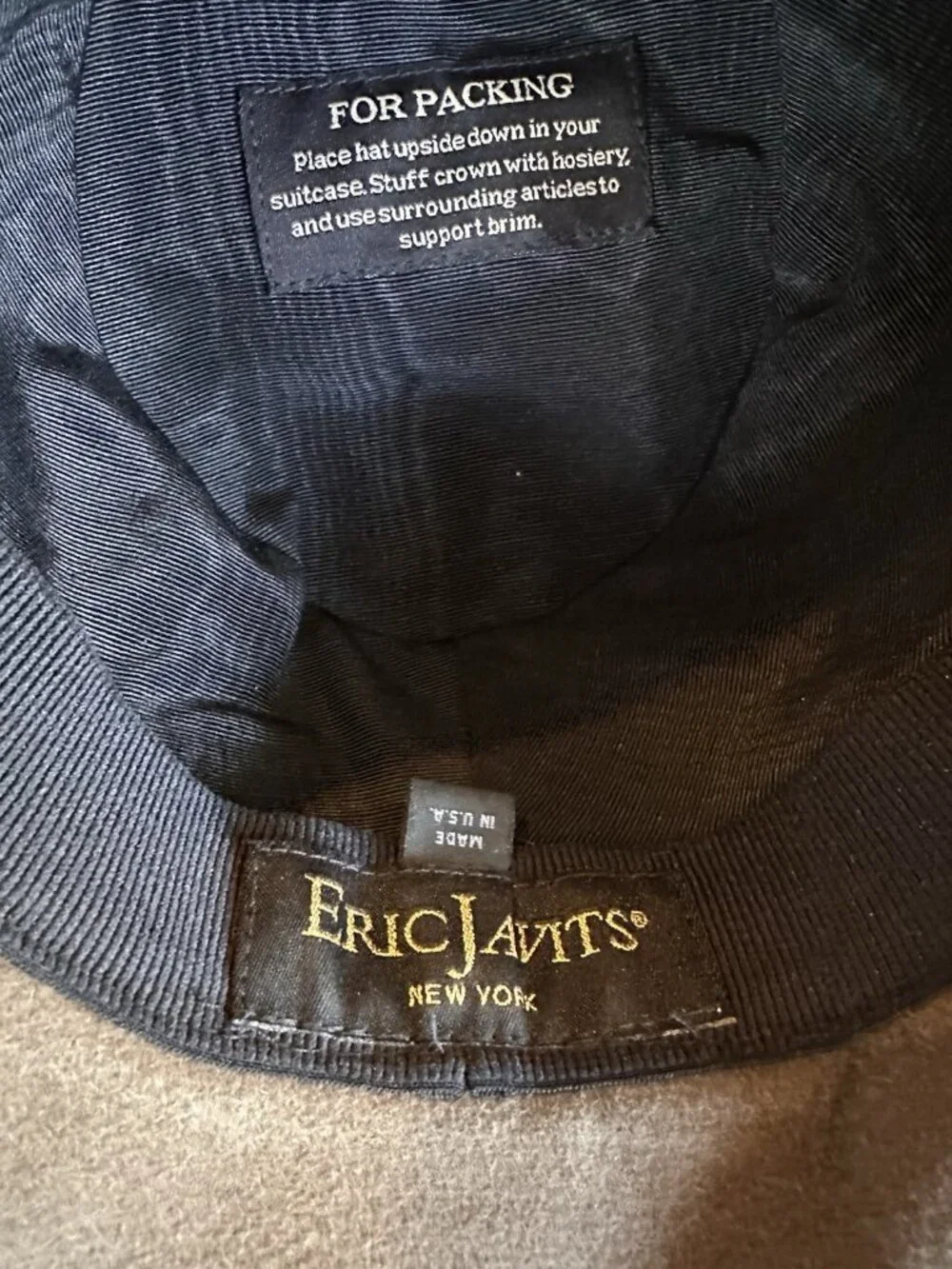 Felt Hat VTG Eric Javits NY Cloche Wide Brim Travel Designer Brown Packable - Picture 4 of 4